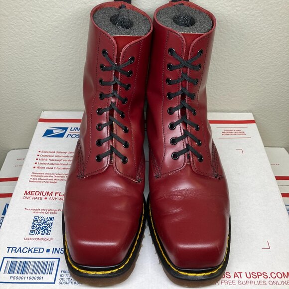 90's Vintage Square Toe Dr. Martens US 9 boots England 1460 cherry red oxblood - Picture 10 of 15
